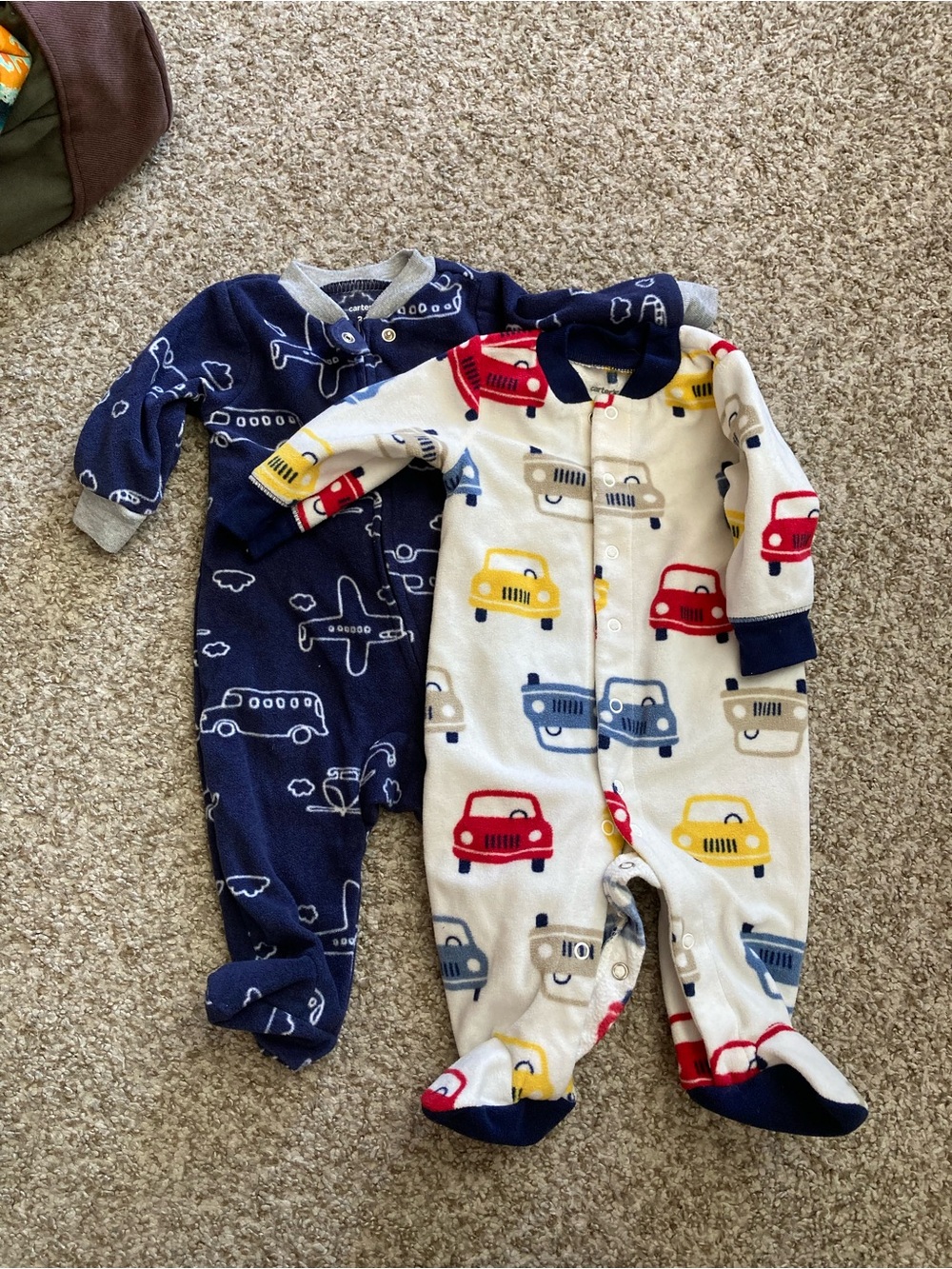 Carters Kids' Car & Airplane Fleece One-Piece Sleepers - Navy & Cream